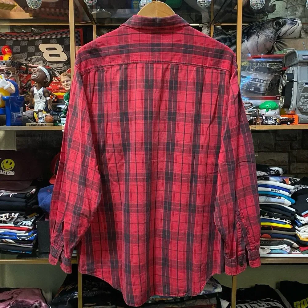 Vintage Levis Sutter Creek Plaid Flannel Shirt Red Black Large Black Tab Y2K